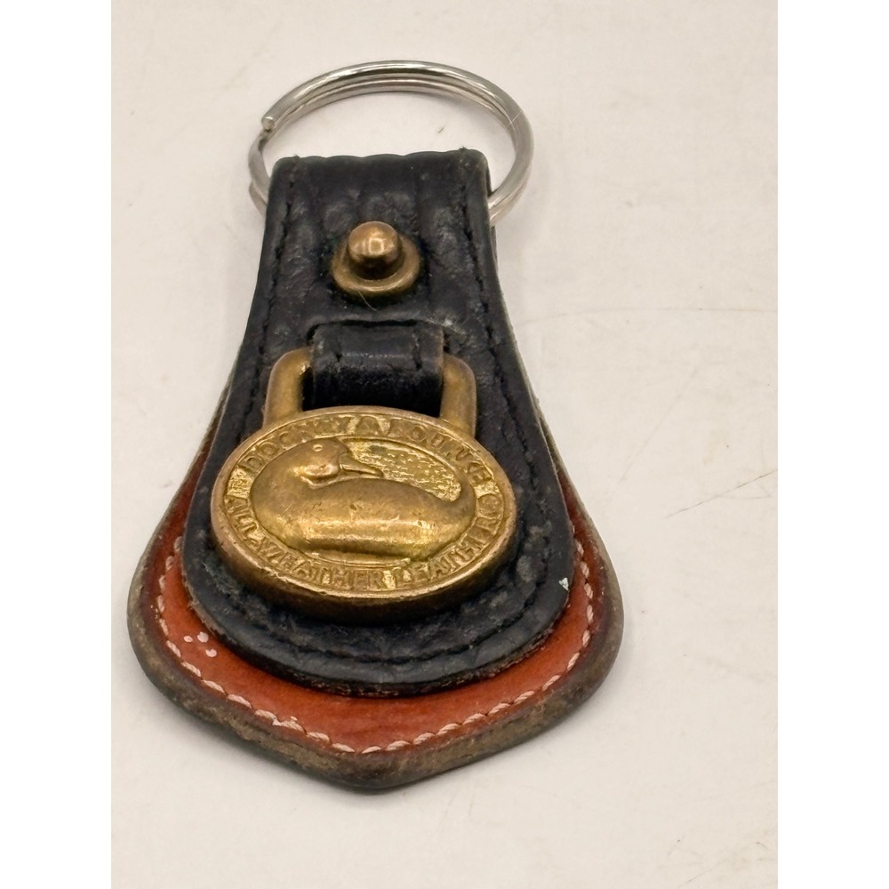 Vintage Dooney & Bourke All Weather Leather Duck Logo Keychain Black British Tan